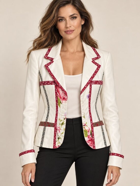 Roberto Cavalli Jackets & Blazers - Roberto Cavalli Ivory Leather Blazer with Red Trim and Floral Lining